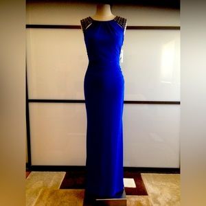 Upper studed crisscross back jersey gown.